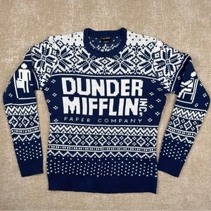 Dunder Mifflin The Office Sweater Mens Large Blue Snowflake Pullover Crew Neck